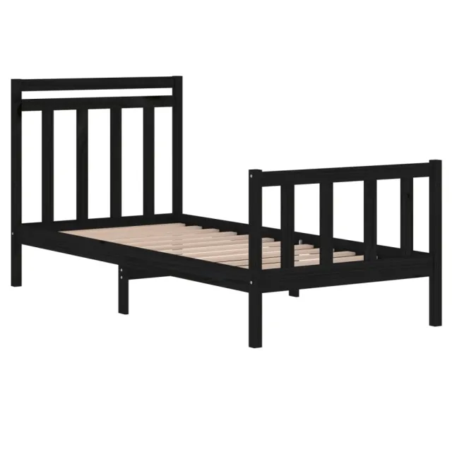 Cadre de lit sans matelas noir 75x190 cm bois massif