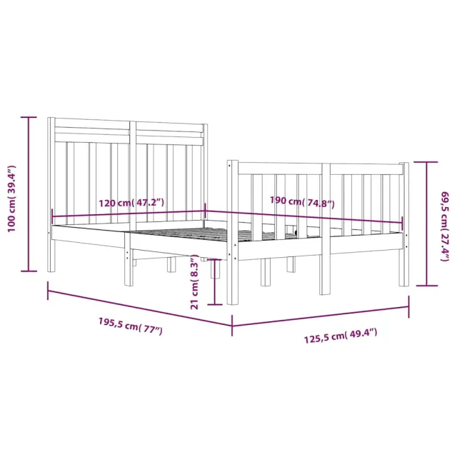 Cadre de lit sans matelas 120x190 cm bois massif