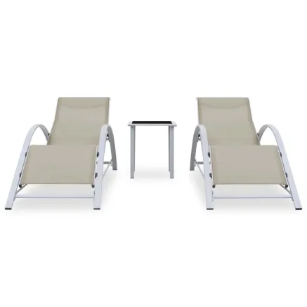 Chaises longues lot de 2 avec table Aluminium Crème 2