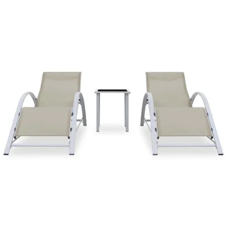 Chaises longues lot de 2 avec table Aluminium Crème