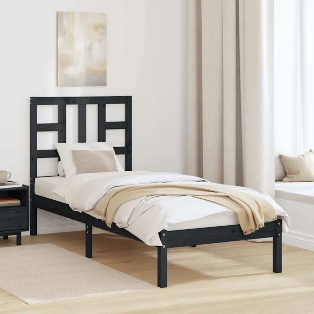 Cadre de lit sans matelas noir 75x190 cm bois massif