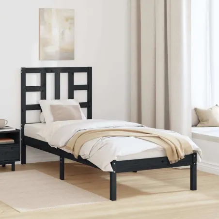 Cadre de lit sans matelas noir 75x190 cm bois massif