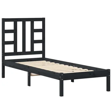 Cadre de lit sans matelas noir 75x190 cm bois massif 2