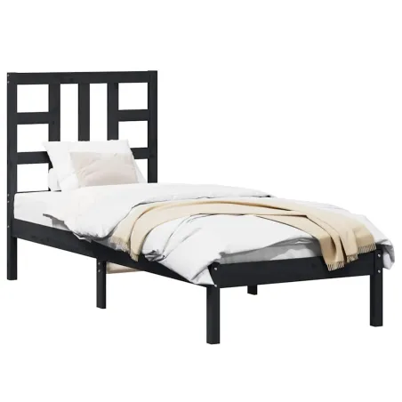 Cadre de lit sans matelas noir 75x190 cm bois massif
