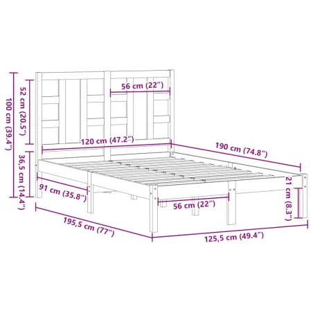 Cadre de lit sans matelas 120x190 cm bois massif