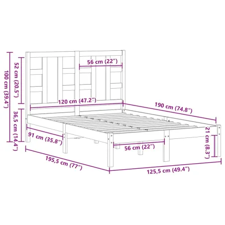 Cadre de lit sans matelas blanc 120x190 cm bois massif