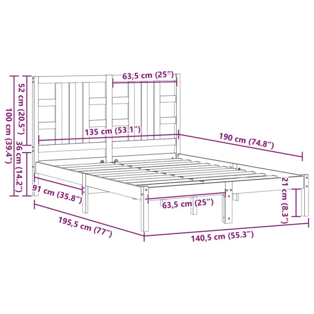 Cadre de lit sans matelas 135x190 cm bois massif