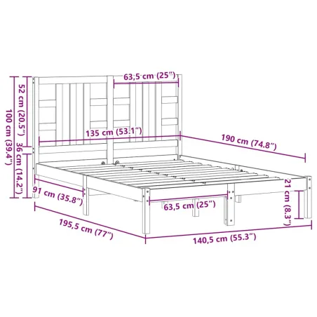 Cadre de lit sans matelas 135x190 cm bois massif