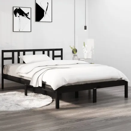 Cadre de lit sans matelas noir 140x190 cm bois massif