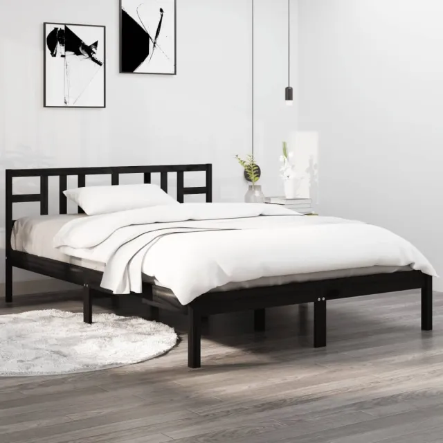 Cadre de lit sans matelas noir 140x190 cm bois massif