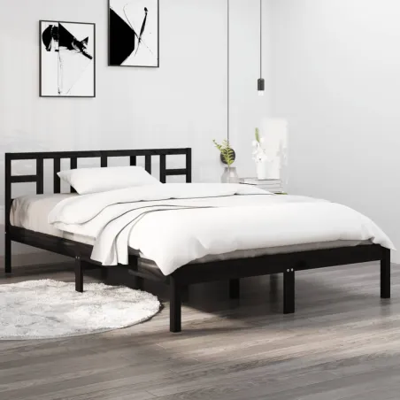 Cadre de lit sans matelas noir 140x190 cm bois massif