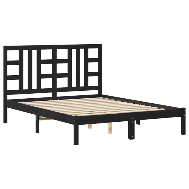Cadre de lit sans matelas noir 140x190 cm bois massif