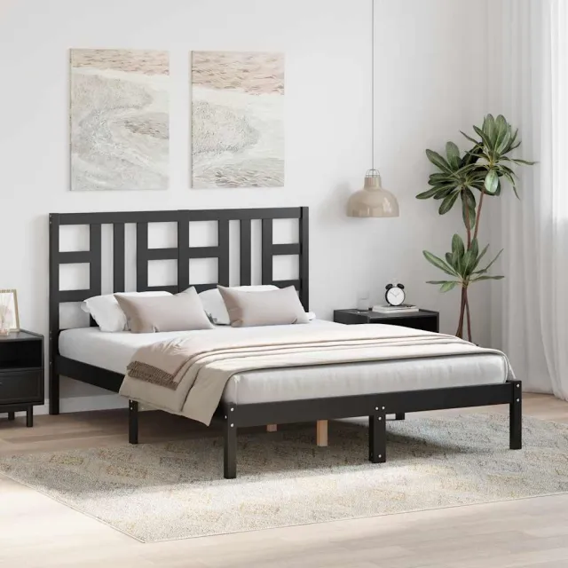 Cadre de lit sans matelas noir 140x190 cm bois massif