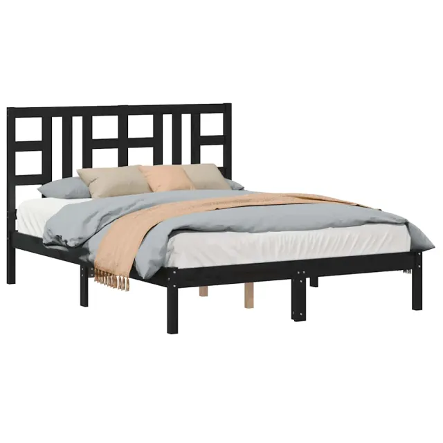 Cadre de lit sans matelas noir 140x190 cm bois massif