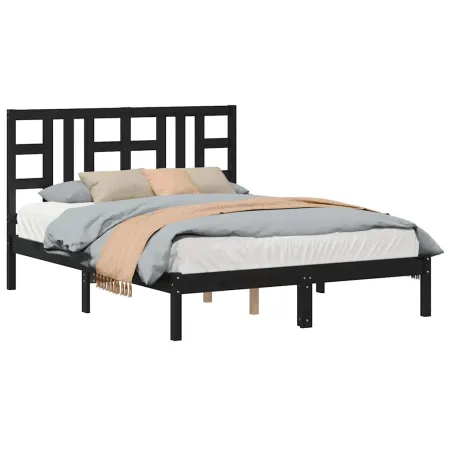 Cadre de lit sans matelas noir 140x190 cm bois massif