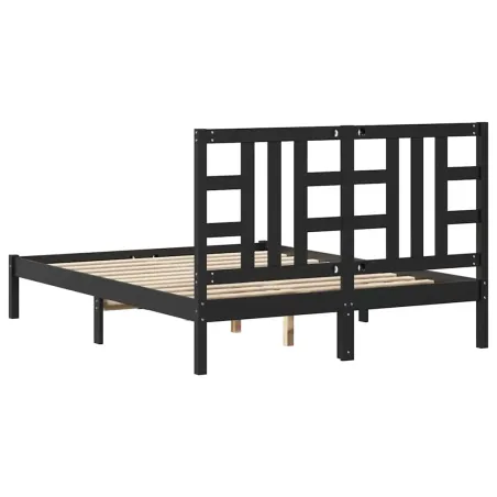 Cadre de lit sans matelas noir 140x190 cm bois massif