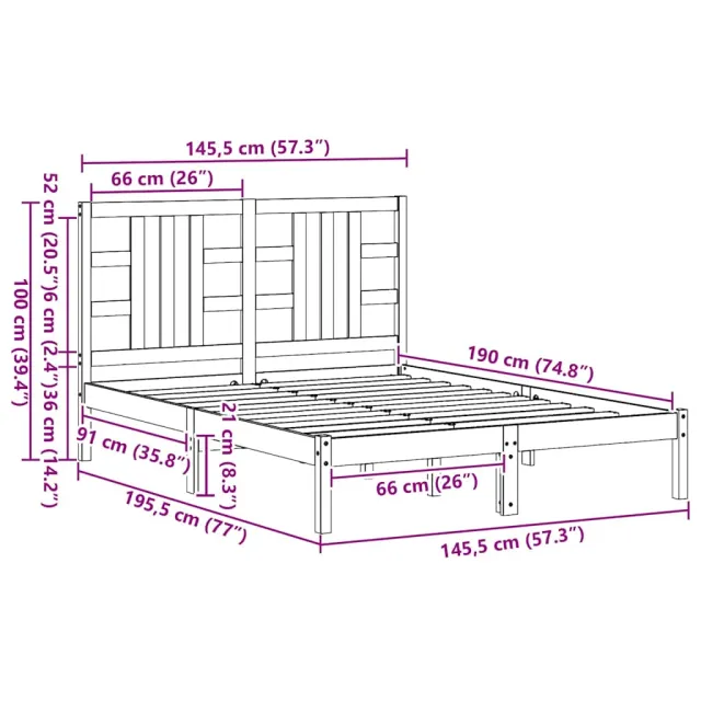 Cadre de lit sans matelas noir 140x190 cm bois massif
