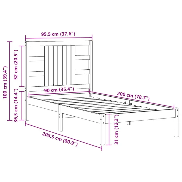 Cadre de lit sans matelas 90x200 cm bois massif