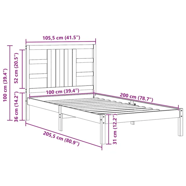 Cadre de lit sans matelas blanc 100x200 cm bois massif
