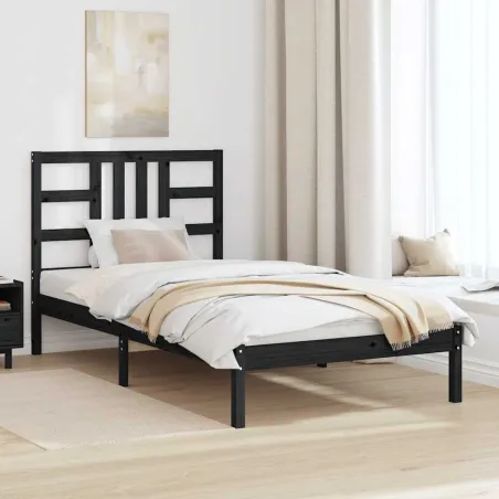Cadre de lit sans matelas noir 100x200 cm bois massif