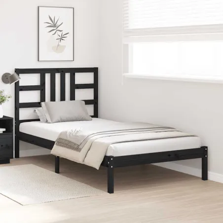 Cadre de lit sans matelas noir 100x200 cm bois massif