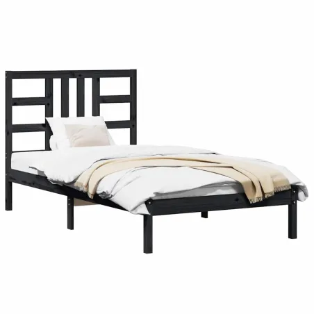 Cadre de lit sans matelas noir 100x200 cm bois massif