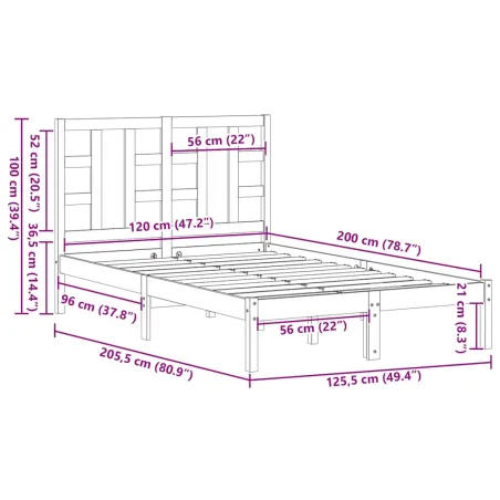 Cadre de lit sans matelas 120x200 cm bois massif