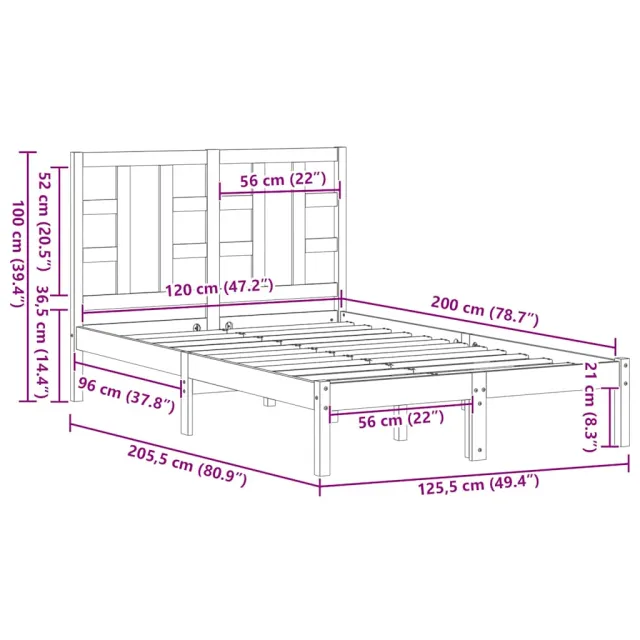 Cadre de lit sans matelas blanc 120x200 cm bois massif