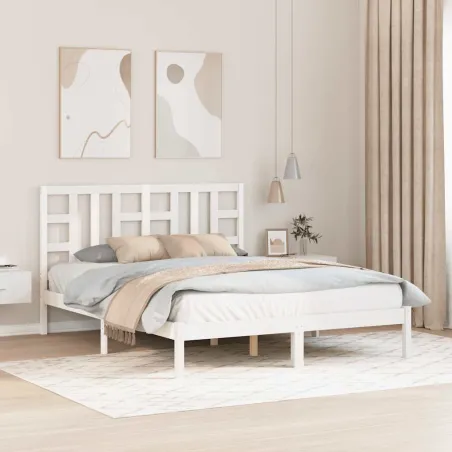 Cadre de lit sans matelas blanc 150x200 cm bois massif