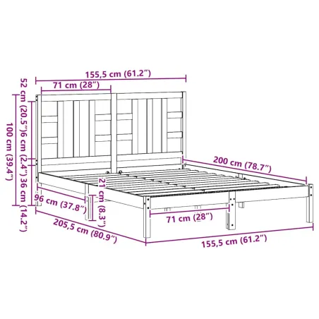Cadre de lit sans matelas blanc 150x200 cm bois massif