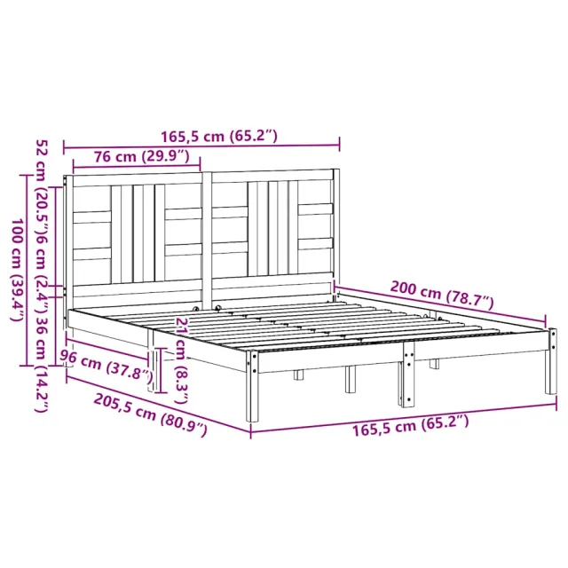 Cadre de lit sans matelas 160x200 cm bois massif