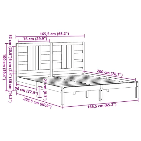 Cadre de lit sans matelas 160x200 cm bois massif