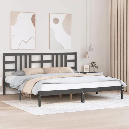 Cadre de lit sans matelas gris 200x200 cm bois massif