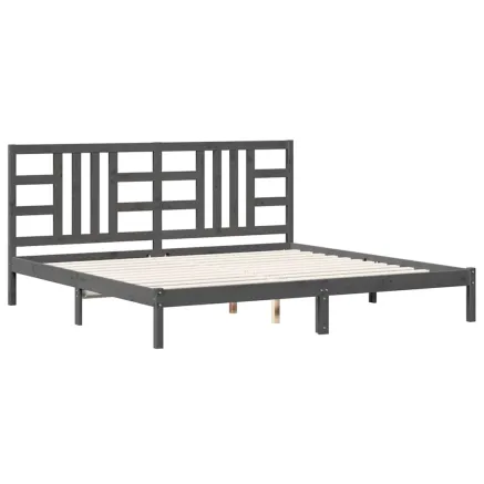 Cadre de lit sans matelas gris 200x200 cm bois massif 2