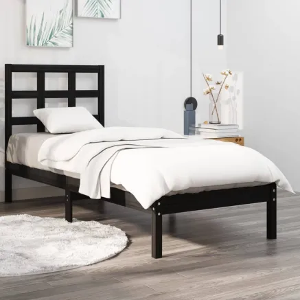 Cadre de lit sans matelas noir 75x190 cm bois massif