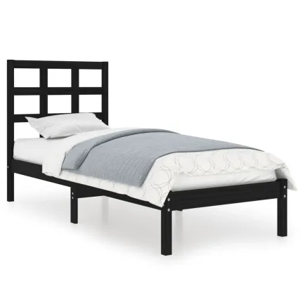 Cadre de lit sans matelas noir 75x190 cm bois massif 2