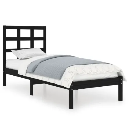 Cadre de lit sans matelas noir 75x190 cm bois massif