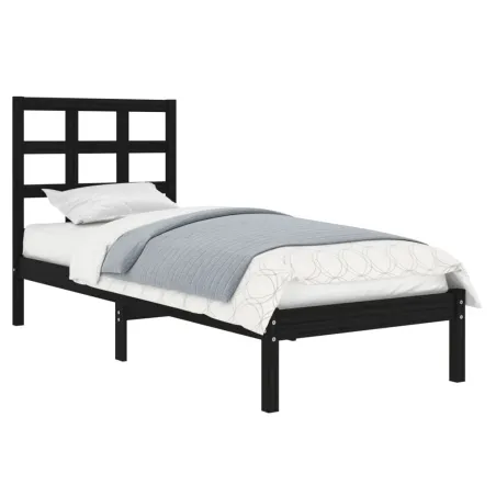Cadre de lit sans matelas noir 75x190 cm bois massif