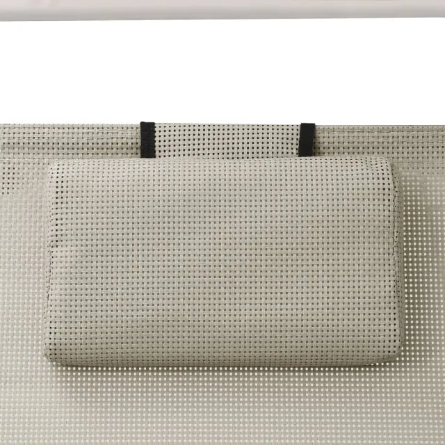 Chaise longue double avec auvent textilène crème