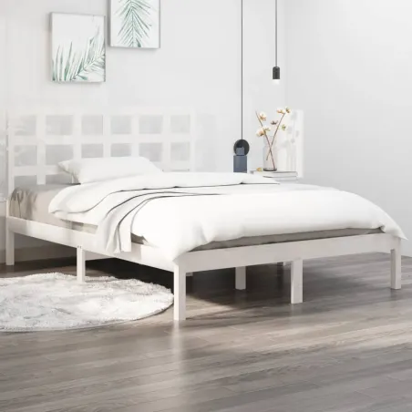 Cadre de lit sans matelas blanc 120x190 cm bois massif