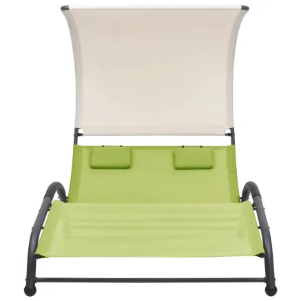 Chaise longue double avec auvent textilène vert 2