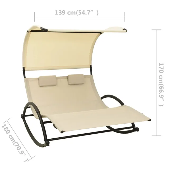 Chaise longue double avec auvent Textilène Crème
