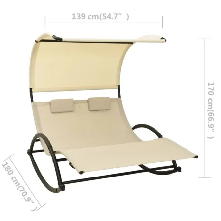 Chaise longue double avec auvent Textilène Crème