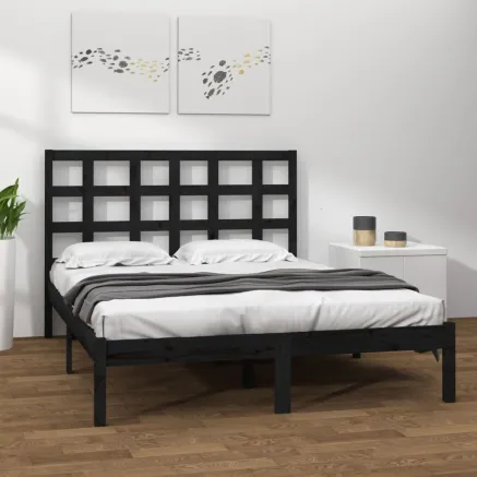 Cadre de lit sans matelas noir 200x200 cm bois massif