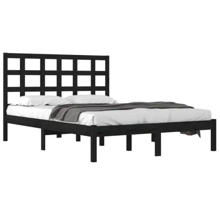 Cadre de lit sans matelas noir 200x200 cm bois massif