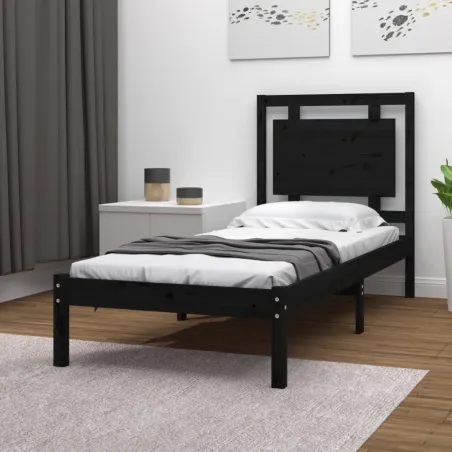 Cadre de lit sans matelas noir 75x190 cm bois massif