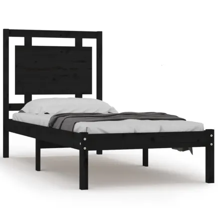 Cadre de lit sans matelas noir 75x190 cm bois massif 2