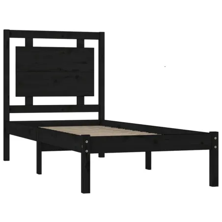 Cadre de lit sans matelas noir 75x190 cm bois massif