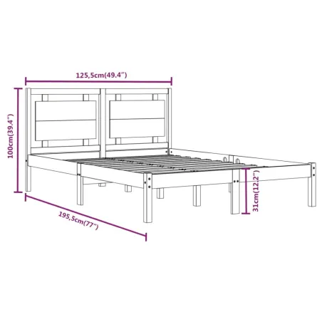 Cadre de lit sans matelas blanc 120x190 cm bois massif