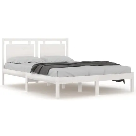 Cadre de lit sans matelas blanc 140x190 cm bois massif 2